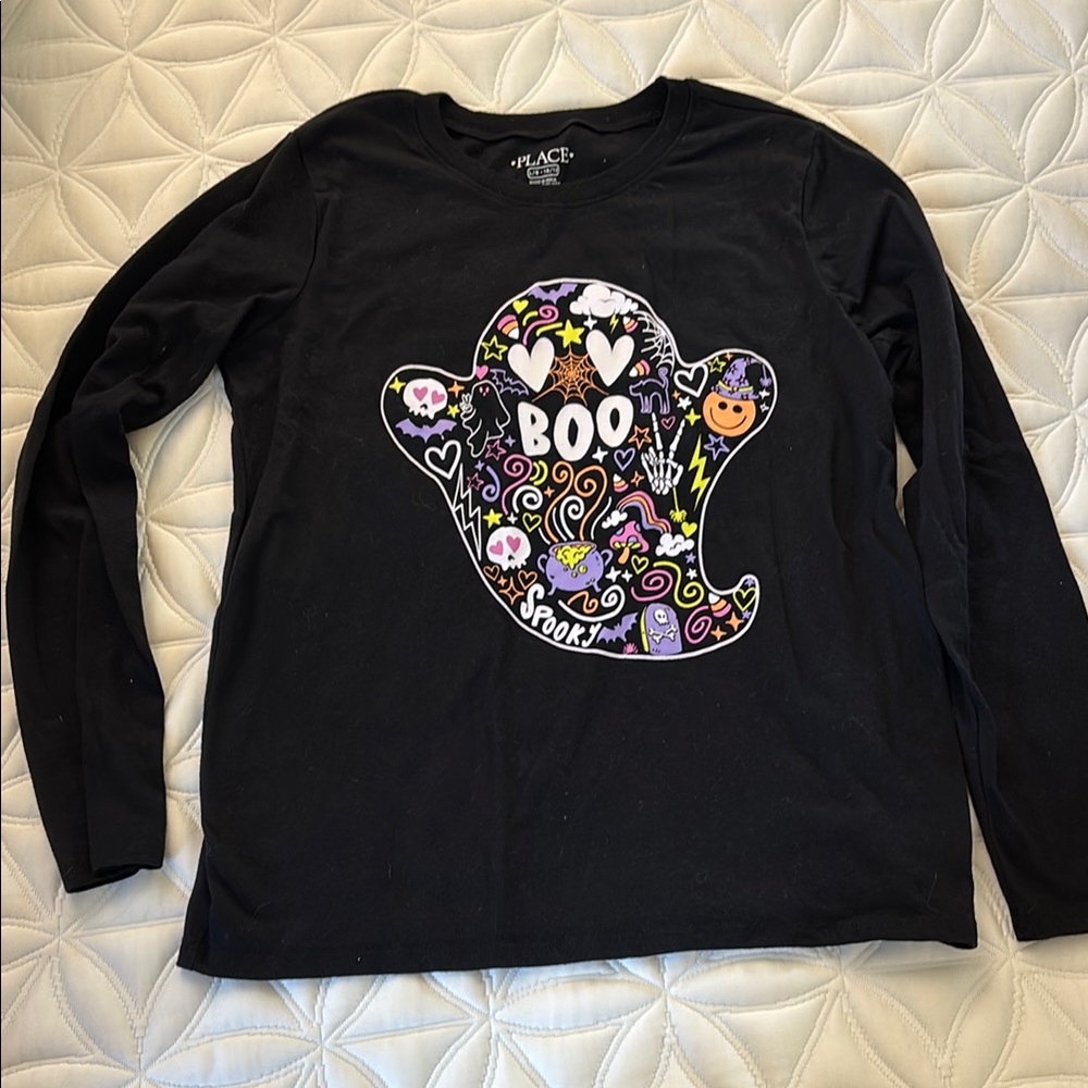 The Children's Place Black Halloween Ghost Shirt Girls 10/12 LG